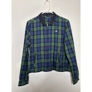 Urban Outfitters Obey Maddy Zip Up Flannel Size Large Blue Green Plaid Tartan